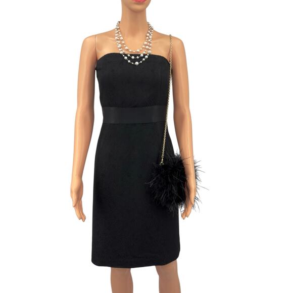 Ann Taylor Black Strapless Wool Blend Dress 10P Empire Waist Grosgrain Back Bow - Picture 3 of 13